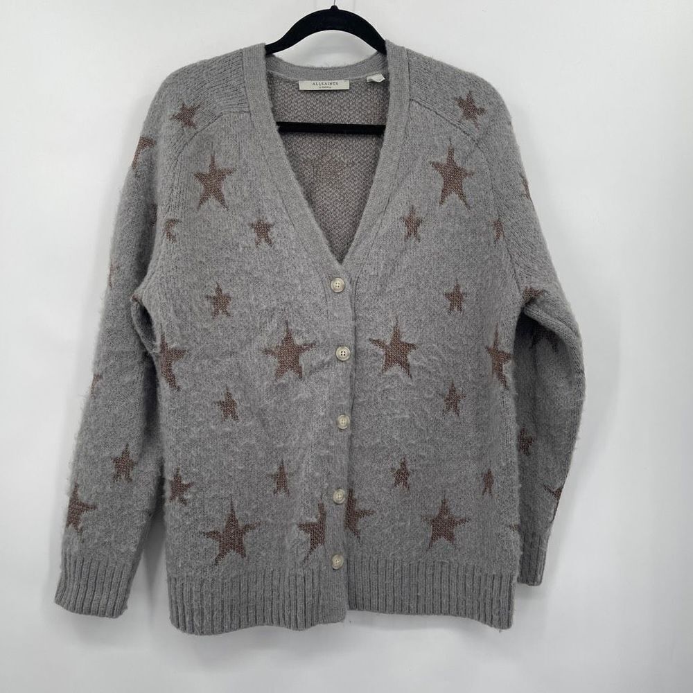 AllSaints Gray Cardigan with Brown Star Pattern